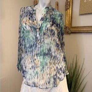 Zoa New York Sheer Blouse Large Roll Up Sleeves Multicolor